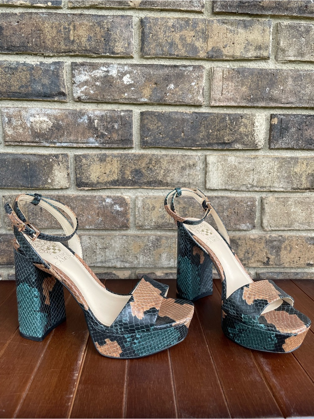 Vince Camuto Chastin Platform Block Heels Snake Pattern